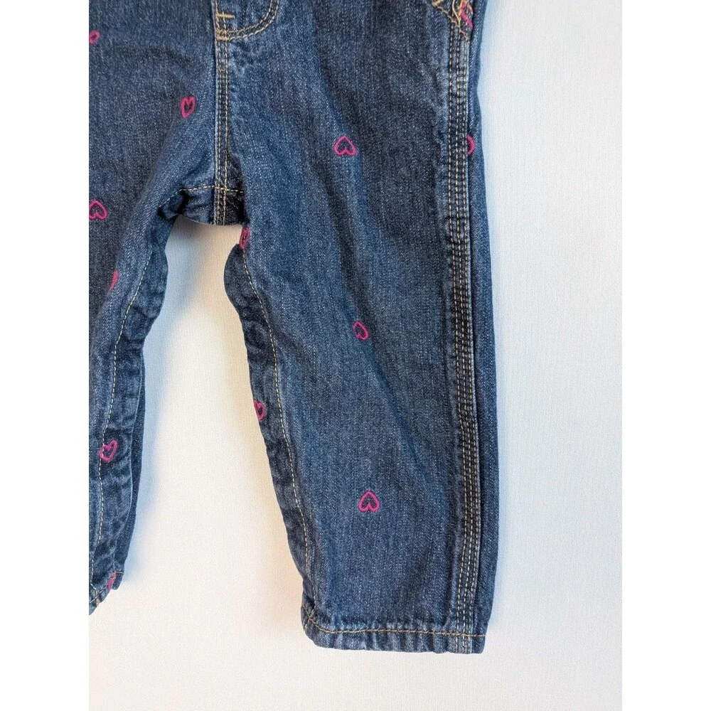 OshKosh B'gosh Overall Bibs Pink Hearts Denim 12 Months Blue Baby Toddler Girl